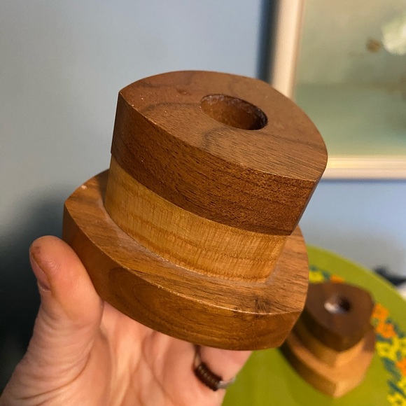 Mid century modern Teak wood candle holders - Picture 2 of 4